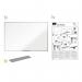 This image features a sleek and modern melamine whiteboard from ACCO Brands, specifically the Nobo Essence line. The whiteboard measures 1500x1200mm and has a smooth surface perfect for writing and erasing. Its clean design and sturdy frame make it a versatile addition to any workspace or classroom.