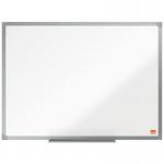 In the photo, the Nobo Essence Melamine Whiteboard by ACCO Brands can be seen measuring 600x450mm. The surface is made of smooth melamine and is designed for drywipe use. The whiteboard has a sleek, modern design with a white frame and rounded corners. The surface is perfect for writing and erasing, making it ideal for notes, brainstorming, or presentations. The board also comes with a marker tray attached at the bottom, providing convenient storage for writing utensils. Overall, the whiteboard appears compact, functional, and user-friendly.