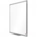 The photo shows a sleek and modern drywipe board from ACCO Brands, featuring the Nobo Essence Melamine Whiteboard. The board measures 600x450mm and displays a clean and crisp white surface perfect for writing and erasing. The board has a smooth melamine finish and is framed in a stylish and sturdy design. It is the perfect addition to any office or classroom setting for easy note-taking and brainstorming.