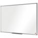 In the photo, there is a sleek and modern whiteboard hanging on a wall. The whiteboard is made of high-quality melamine material and measures 900x600mm, providing ample space for writing and drawing. Its surface is smooth and glossy, perfect for easy erasing and writing. The whiteboard is branded by ACCO Brands and has the name Nobo Essence printed on the bottom corner. It features a simple yet elegant design, making it suitable for any office or classroom setting. The edges are framed with a black border, giving it a professional and clean look. The photo also shows a set of dry-erase markers and an eraser placed neatly on the tray at the bottom of the whiteboard.