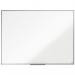 The photo shows a sleek whiteboard, measuring 1200x900mm, made by ACCO Brands. The surface is made of melamine, giving it a smooth and durable finish. The whiteboard is designed with the Nobo Essence style, featuring a modern and minimalistic frame. Perfect for any office or classroom, this drywipe board is great for writing notes, ideas, and messages. The size makes it suitable for both small and large group discussions. The clean and professional look of this whiteboard makes it a versatile addition to any space.