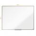 This photo shows a whiteboard from ACCO Brands, a leading manufacturer of office supplies. The whiteboard is part of their Nobo Essence line and measures 1200x900mm. It is made from melamine, giving it a smooth and durable writing surface. The whiteboard is designed for drywipe use, with markers easily wiping off without leaving any residue. Its sleek design makes it a professional addition to any office or classroom setting. The whiteboard is surrounded by a silver frame, providing a clean and modern look. Perfect for brainstorming, planning, and daily tasks, this whiteboard by ACCO Brands is a practical and functional choice for any workspace.