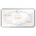 This photograph features an ACCO Brands Nobo Premium Plus Widescreen Magnetic Whiteboard, measuring 710x400mm. It has a sleek aluminium trim and is EU Ecolabel certified. The steel surface is perfect for all your writing and presenting needs.
