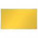 The picture shows a yellow Nobo Impression Pro widescreen felt notice board from ACCO Brands. Measuring 710x400mm, the board has a sleek and modern design, with a smooth and clean surface. The vibrant yellow color adds a pop of color to any space. The felt material is soft and durable, providinga perfect background for pinning notices and messages. The board is spacious and perfect for displaying important information in any office or home setting. Its high quality and professional appearance make it an ideal choice for organizing and displaying information.