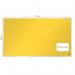 The image shows a sleek yellow Noticeboard from ACCO Brands Nobo Impression Pro line. The board has a widescreen shape and measures 710x400mm, making it a perfect fit for any workspace. The soft, felt material provides a durable surface for posting important notes or memos. The yellow color adds a touch of brightness to any room, while the slim design adds a modern touch to the overall aesthetic. A useful addition for any office or home setting.