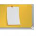 In this photo, we see a vibrant yellow ACCO Brands Noticeboards Nobo Impression Pro Widescreen Felt Notice Board. The board measures 710x400mm and is made of high-quality felt material. The surface is smooth and pristine, ready to display important notes and messages. The slim silver frame adds a touch of elegance to the overall design. Whether mounted on a wall or placed on a stand, this notice board is the perfect addition to any modern office or educational space.