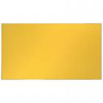 The photograph features a high-quality, wide-format Nobo Impression Pro felt notice board from ACCO Brands. The board is a vibrant yellow color and measures 1550x870mm, providing ample space for displaying notices and important information. The surface of the board is smooth and clean, with a professional appearance that is sure to make a lasting impression. The felt material is soft to the touch and offers a sturdy backdrop for attaching important documents and messages. The edges of the board are neatly finished, adding to the overall polished look. Whether in a classroom, office, or public space, this notice board is a sleek and functional addition to any environment.