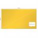 The photograph showcases a vibrant yellow Nobo Impression Pro Widescreen Felt Notice Board by ACCO Brands. Measuring 1880x1060mm, the sleek and modern design features a large surface area for displaying important notices and memos. The felt material adds a tactile element, perfect for pinning important documents and photos. The sleek and professional appearance would make it a great addition to any office or classroom setting.