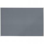 The picture shows a large noticeboard from ACCO Brands, specifically the Nobo Essence Felt Notice Board. The board is 1800x1200mm in size and is a sleek shade of grey. The felt material gives it a soft and textured appearance, adding a warm touch to the overall design. The edges are finished with a modern grey frame, giving the board a polished and professional look. The surface is perfect for pinning up documents, notes, and important information. This noticeboard would make a great addition to any office or workspace.