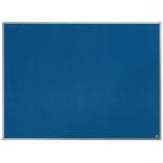 This image shows a bright blue felt notice board that measures 1200x900mm. The board is from the brand ACCO Brands and is their Nobo Value series. The felt material creates a soft texture and is perfect for pinning up notices, memos, and other important information. The board is mounted on a wall and features a sleek silver frame. The bold blue color adds a pop of color to any room and the large size provides plenty of space for organizing and displaying materials. The board is clean and uncluttered, making it easy to read and update information.