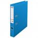 The picture shows a blue A4 size lever arch file with a 50mm spine width. The file is branded by ACCO Brands and Rexel Choices. The outer carton contains 10 of these files. The file has a No1 power feature.