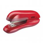 The image shows a sleek and stylish Sweet Red Rapid F16 Fashion Stapler with the brand name Rapid engraved on the side. The stapler is sitting on a desk with a stack of papers in front of it, ready to efficiently staple together documents with its powerful and rapid stapling ability.