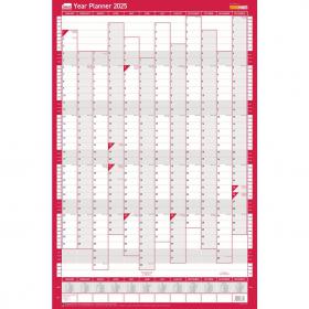 Sasco 2025 Compact Year Wall Planner Portrait with wet wipe pen & sticker pack, Blue, Poster Style, 405mmW x 610mmH - Outer Carton of 10 2410245