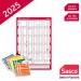 Sasco 2025 Compact Year Wall Planner Portrait with wet wipe pen & sticker pack, Blue, Poster Style, 405mmW x 610mmH - Outer Carton of 10 2410245