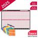 Sasco 2025 Day Wall Planner with wet wipe pen & sticker pack, Black & Red, Board Mounted, 915mmW x 610mmH - Outer Carton of 10 2410248