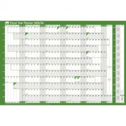 Sasco 2025 Fiscal Year Wall Planner with wet wipe pen & sticker pack, Green, Board Mounted, 915mmW x 610mmH - Outer Carton of 10 2410249