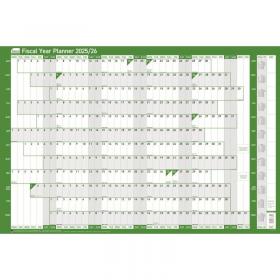 Sasco 2025 Fiscal Year Wall Planner with wet wipe pen & sticker pack, Green, Board Mounted, 915mmW x 610mmH - Outer Carton of 10 2410249