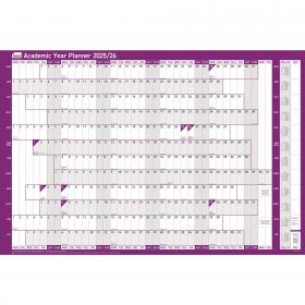 Sasco 2025/26 Academic Year Wall Planner with wet wipe pen & sticker pack, Purple, Board Mounted, 915mmW x 610mmH  - Outer Carton of 10 2410250