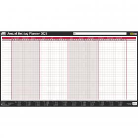 Sasco 2025 Annual Holiday Year Wall Planner with wet wipe pen & sticker pack, Black & Red, Poster Style, 750mmW x 410Hmm  - Outer Carton of 10 2410254