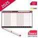 Sasco 2025 Annual Holiday Year Wall Planner with wet wipe pen & sticker pack, Black & Red, Poster Style, 750mmW x 410Hmm - Outer Carton of 10 2410254