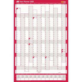 Sasco 2025 Compact Year Wall Planner Portrait with wet wipe pen & sticker pack, Blue, Poster Style, 405mmW x 610mmH - Outer Carton of 10 2410258