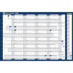 The image shows a vibrant blue, board-mounted wall planner by ACCO Brands for the year 2026. The planner comes with a wet wipe pen and sticker pack, and is packaged in an outer carton of 10. A practical and functional tool for staying organized and on track.