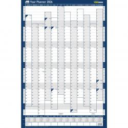 Sasco 2026 Portrait Year Wall Planner with wet wipe pen & sticker pack, Blue, Poster Style - Outer carton of 10 2410265