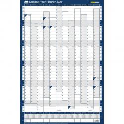 Sasco 2026 Compact Year Wall Planner Portrait with wet wipe pen & sticker pack, Blue, Poster Style - Outer carton of 10 2410268