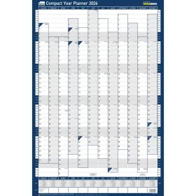 Sasco 2026 Compact Year Wall Planner Portrait with wet wipe pen & sticker pack, Blue, Poster Style - Outer carton of 10 2410268