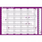 This picture features a colorful poster-style wall planner from ACCO Brands, complete with a wet wipe pen and sticker pack. The planner is designed for the academic year, and comes in a purple outer carton of 10. Stay organized and on top of your school schedule with this handy planner.