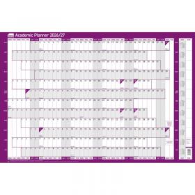 Sasco 202627 Academic Year Wall Planner with wet wipe pen & sticker pack, Purple, Poster Style - Outer carton of 10 2410274