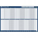 An photo of the ACCO Brands Holiday Planners Sasco 2026 Staff Year Wall Planner would show a blue board mounted planner with a wet wipe pen and sticker pack included. The planner features a yearly layout and is packaged in an outer carton with a quantity of 10 planners.
