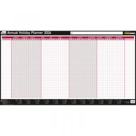 Sasco 2026 Annual Holiday Yr Wall Planner, wet wipe pen & sticker pack, Black & Red, Poster Style - Outer carton of 10 2410277