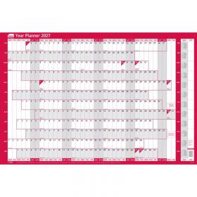 Sasco 2027 Original Year Wall Planner with wet wipe pen, pack of 378 stickers & Today sticker, Red, Poster Style, 915mmW x 610mmH. Outer Carton of 10 2410286