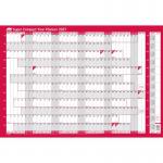 Sasco 2027 Super Compact Year Wall Planner with wet wipe pen & pack of 388 stickers, Red Poster Style, 400mmW x 285Hmm. Outer Carton of 10 2410288