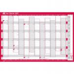 Sasco 2027 Vertical Year Wall Planner with wet wipe pen & pack of 378 stickers, Red, Poster Style, 915mmW x 610Hmm. Outer Carton of 10 2410290