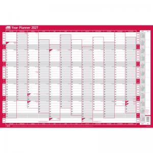 Sasco 2027 Vertical Year Wall Planner with wet wipe pen & pack of