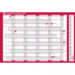 Sasco 2027 Compact Year Wall Planner Landscape with wet wipe pen, pack of 388 stickers & Today sticker, Red, Poster Style, 610mmW x 405mmH. Outer Cart 2410291