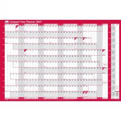 Sasco 2027 Compact Year Wall Planner Landscape with wet wipe pen, pack of 388 stickers & Today sticker, Red, Poster Style, 610mmW x 405mmH. Outer Cart 2410291