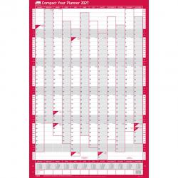 Sasco 2027 Compact Year Wall Planner Portrait with wet wipe pen & pack of 388 stickers, Red, Poster Style, 405mmW x 610mmH. Outer Carton of 10 2410292