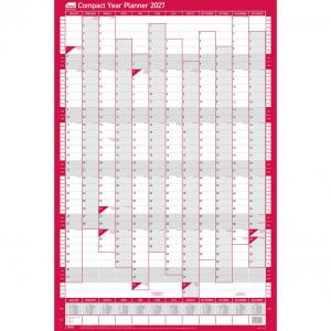 Sasco 2027 Compact Year Wall Planner Portrait with wet wipe pen &