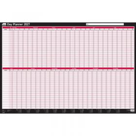 Sasco 2027 Day Wall Planner with wet wipe pen & pack of 700 stickers, Black & Red, Board Mounted, 915mmW x 610mmH. Outer Carton of 10 2410295