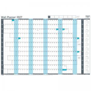 Sasco 2027 Value Year Wall Planner with wet wipe pen Blue, Board