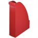 This image features a bright red Leitz Plus Magazine File, designed by ACCO Brands. The file sits upright and holds A4 sized magazines and books, keeping them organized and easily accessible. The outer carton contains 6 files, making it a convenient and efficient storage solution.