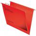 The photo shows a pack of 50 foolscap suspension files from ACCO Brands. The files are made of durable red manilla material and feature 15mm V-base design. Each file includes tabs and inserts for easy labeling. The Crystalfile Flexifile design allows for flexible filing in a variety of cabinets.