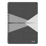 Leitz Office Notebook A4 ruled, wirebound with Polypropylene cover 90 sheets. Grey - Outer carton of 5 44960085