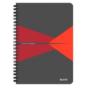 Leitz Office Notebook A5 ruled, wirebound with Polypropylene cover 90 sheets. Red - Outer carton of 5 44990025