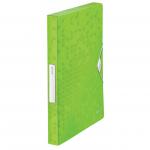 The photo shows a vibrant green ACCO Brands Box File, with a sleek and modern design from the Leitz WOW collection. Made of durable polypropylene, this box file can hold up to 250 sheets of A4 paper, making it perfect for organizing documents and keeping them in pristine condition. The spine width is 30 mm, providing ample space for labeling and easy identification. The outer carton contains 5 of these box files, perfect for stocking up and staying organized.