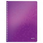 Leitz WOW Notebook A4 ruled, wirebound with Polypropylene cover 80 sheets. Purple - Outer carton of 6 46370062