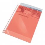 Esselte Quality Punched Pocket, Transparent, Matte, Red, 55 Micron Polypropylene (Pack 10) - Outer carton of 10 47203